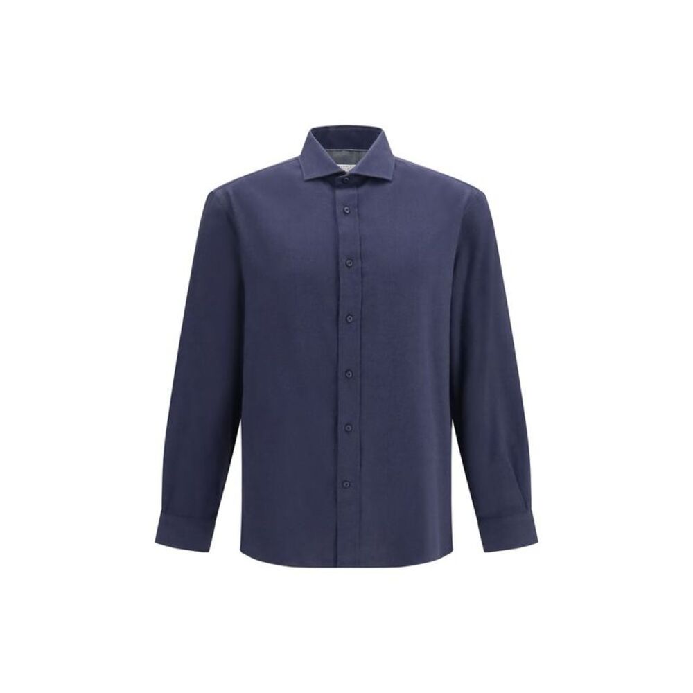 Brunello Cucinelli Blue Cotton Dress Men's Shirt